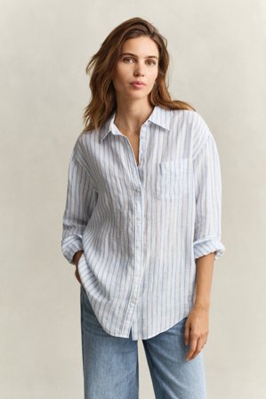 GANT Damen Relaxed Fit Leinen Bluse mit Streifen (46) Blau