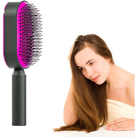 Självrengörande hårborste för kvinnor, hårborste med vildsvinsborst, 3D-luft
