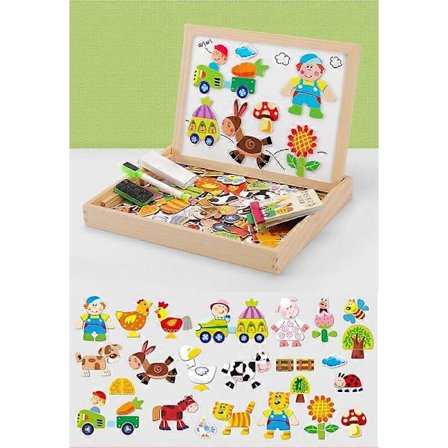 100+ stk. Multifunktionelt trædyr puslespil til børn Skrivning Magnetisk tegnebræt Tavle Læringslegetøj til børn(h)