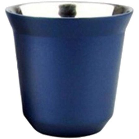 Espresso-kopp i rustfritt stål, dobbelvegget isolert kaffekrus, anti-drypp drikkekopper for kaffe, vin, cocktails, 80 ml (mørk blå, 1 stk)