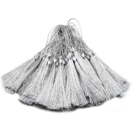 Silke Bogmærke Kvaster Løkkede Dekorative Nøglekvaster, Håndlavede Silkeagtige Kvaster, (100 Stykker, Sølv)