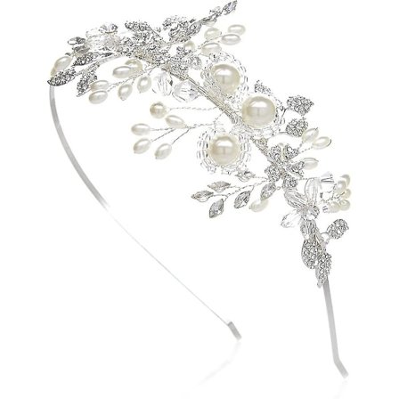 Håndlavet Perle Bryllupshovedbånd Til Kvinder, Sølv Rhinestone Hårbånd Brudehovedpynt, Hår Smykker Tilbehør 1stk Hvid