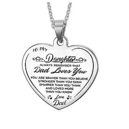 StatementHalsband 'Till min dotter' i rostfritt stål med persikaformad hjärta, present till dotter SL