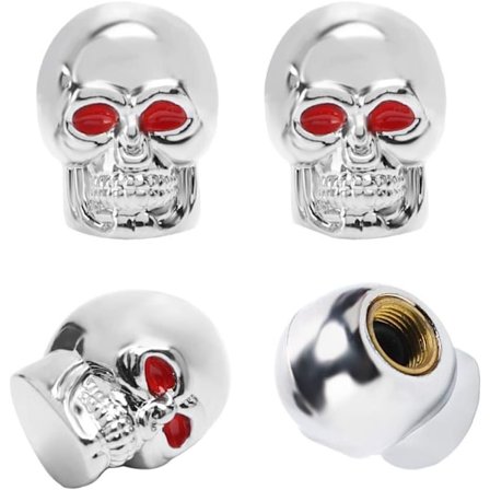 4 stk. (Skull Silver) Chrome Skull Ventilhætter Dæk Ventilhætter Bil Tilbehør Universal Ventilhætter til Bil SUV Truck Motorcykel Cykel