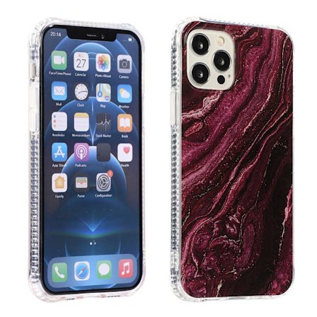 Marble Pattern Glitter Skal för iPhone 13 Pro - Wine Red