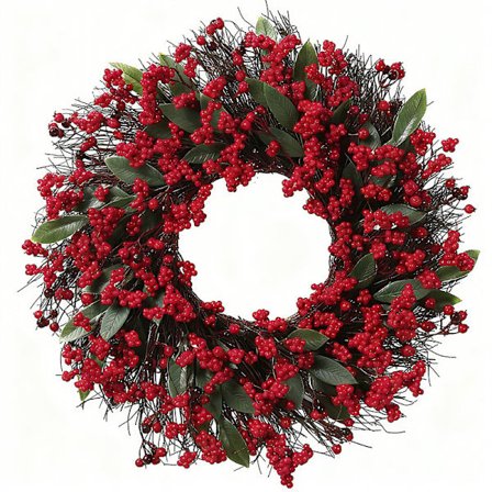 Christmas Wreath in Green and Red - Artificial Door Decoration