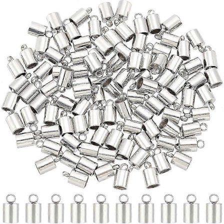 100 stk. Tønne Endestykker 100 stk. Rustfritt Stål Snor Endestykker 4mm Indre Diameter Glatte Endestykker Terminatorer Snorfeste for 