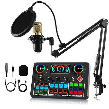 V98 Live Lydkort Audio Interface Audio Mixer med BM800 Guld Kondensatormikrofon og Mikrofonarm