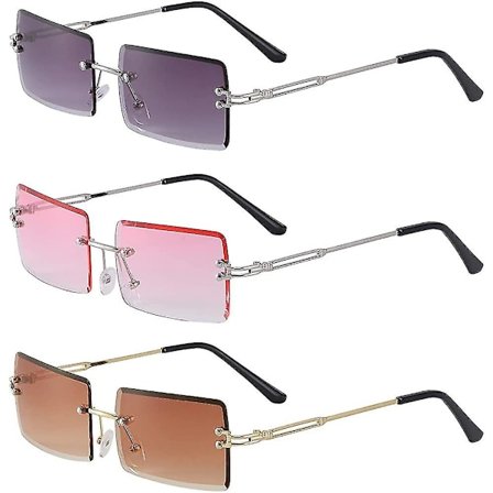 3 par rektangulära solglasögon utan bågar, vintage solglasögon utan bågar, retro solglasögon