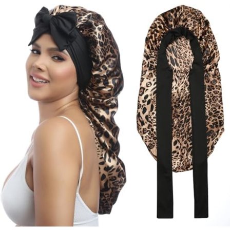 Lang Satin Bonnet for Fletter - Elastisk Silke Hår Bonnet for Søvn Nattlue Stretchy Tie Band for Kvinner