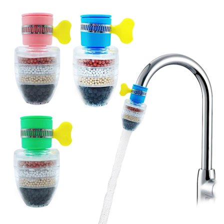 (2 blå, 1 grøn, 1 pink) Flerlags fint filter til vandhane - 4 stk. aktivt kul vandfiltre, til hjem og køkken