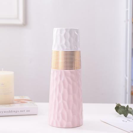 28cm Blomster Vase Rose Gull Hvit Keramikk Høy Design Dekorat