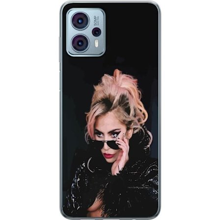 Kompatibelt Mobildeksel til Motorola Moto G23 Lady Gaga portrett med solbriller og dramatisk sminke i mørk glamorøs stil