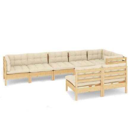 Vidaxl Loungegrupp Med Gräddvita Dynor 8 Delar Massiv Furu Creme