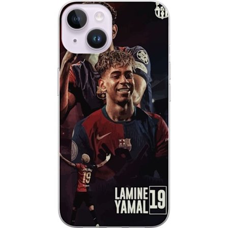 Yhteensopiva Puhelinkuori Apple iPhone 15 Lamine Yamal FC Barcelonan motivoituneena kolmella voimakkaalla jalkapallotaululla täydellinen Barca-faneill