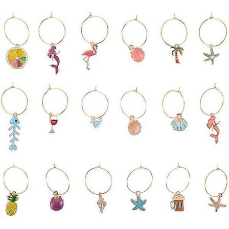 18 stk. Party Vinglas Charms Ringe Glas Drikke Markører Tags (Assorteret Farve)