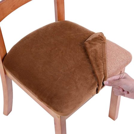 Samettiset istuinpäälliset ruokapöydän tuoleille, 2 kpl, joustavat irrotettavat pestävät tuolin istuintyynyn suojukset nauhoilla, kameli