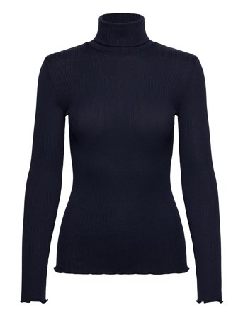 Rwbeatha Silk Ls Rollneck T-Shirt Navy Rosemunde