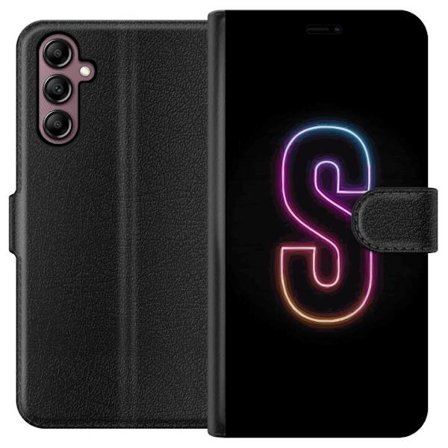Kompatibelt Plånboksfodral till Samsung Samsung Galaxy A14 5G Neonbokstav S i lysande rosa och blå toner mot mörk bakgrund, stilren bokstavskonst m