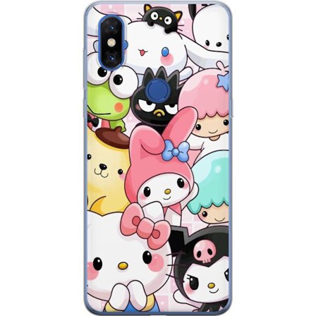 Kompatibelt Mobildeksel til Xiaomi Mi Mix 3 Tett mønster av søte figurer med store øyne i ulike farger og uttrykk med LABUBU-tekst