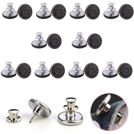 10 stk. Jeans-knapp, 17mm avtakbar metall DIY-knapp, justerbar