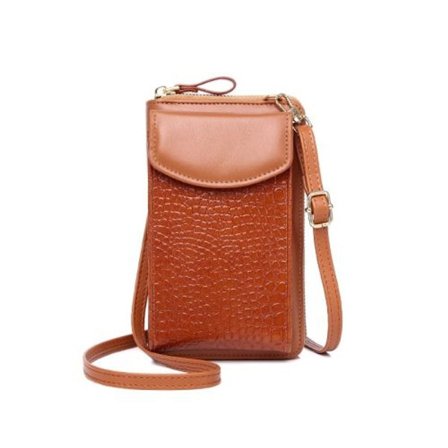 Kvinde Messenger Telefon Taske Mini Krokodille Mønster Crossbody Møntpung (Brun)