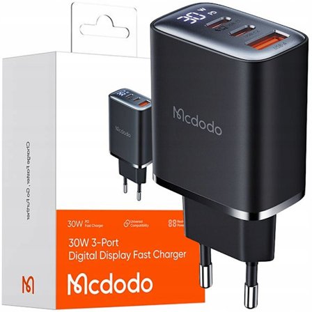 MCDODO FAST TV-LADER IPHONE 2XUSB-C 1XUSB PD 30W LED MÄTARE