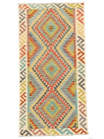 Hand Woven Kilim Afghan Old Style Rug 98X192 Wool Orange/Green Small