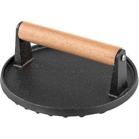 Burger Smasher - Tarttumaton Pihvipaino, Lihapaino, Valurauta Bacon-Paino, Steak-Paino, Grill Paino, Raskaankaltainen BBQ-Työkalu Puukahvalla, BBQ-