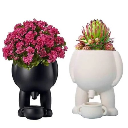 Tissepotteplante, Gröna Krukor, Kissende Morsom Vase, Morsomme Sukkulenter Potter Med Drenering For Innendørsplanter, 50% Tilbud svart