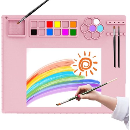 Silikone Craft Måt, Genanvendelig Silikone Malemåtte til Børn, Non-Stick Foldbare Malemåtter med Rengøringskop, Penselholder