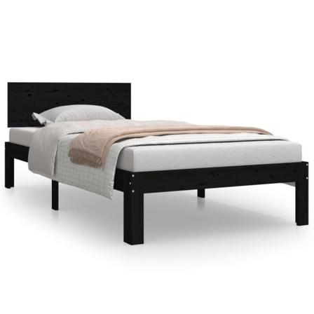 Vidaxl Sängram Svart Massivt Trä 90x190 Cm 3ft Svart