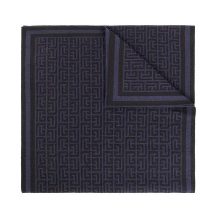 Balmain, Monogrammed wool scarf Blauw, Heren, Maat:ONE Size