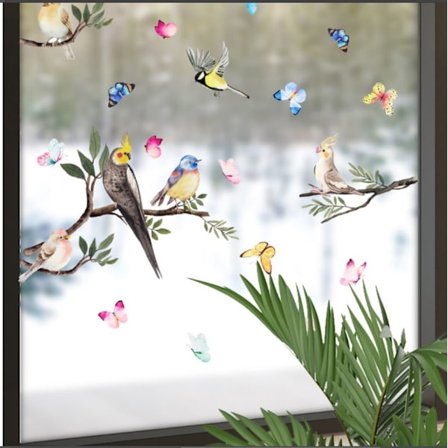 Ikkunan tarrat sähköstaattiset LINTU KOKOUS I Ikkunan koristelu Puun oksan tarrat kasvit kukat kesä I ikkunatarrat