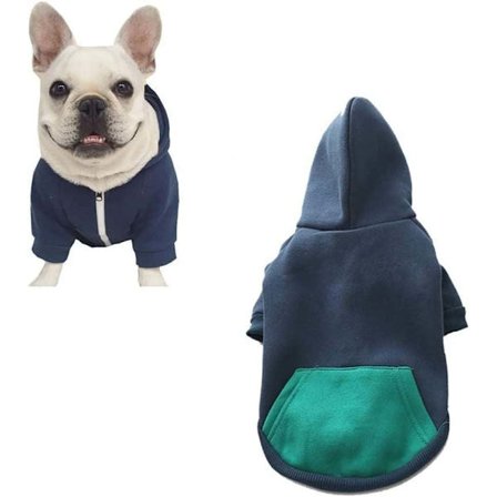 Zipper Hooded Pet Clothes Dog Cat Clothes Cute Pet Clothes Warm Hooded French Bulldog Pug(M Blue)