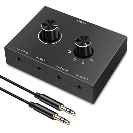 4-veis 3,5 mm Jack Audio Switcher Stereo Bi-Directional Audio Switch Splitter Boks 4 inn 1 ut Hodetelefon
