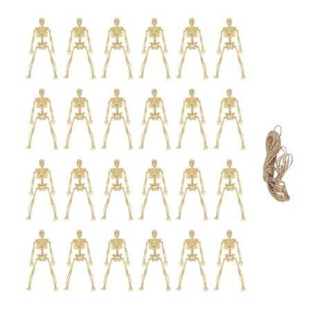 24 stk. Mini Figurer med 10m Snor, Bevægelige Hoveder og Ben, Lille Skeletdekoration til Fester