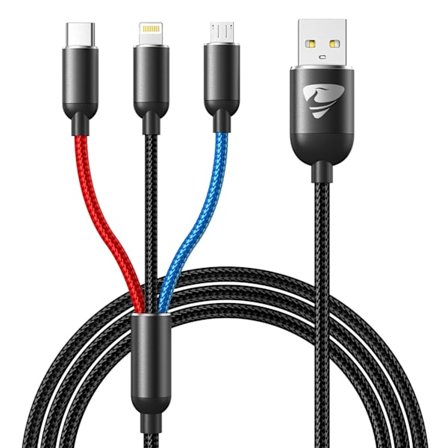 2025 Senaste Modell Multi USB-kabel, 3-i-1 Universell Laddningskabel, 1,2 m Snabb USB-Laddningskabel, Multipel med Micro USB Type C Lightnin