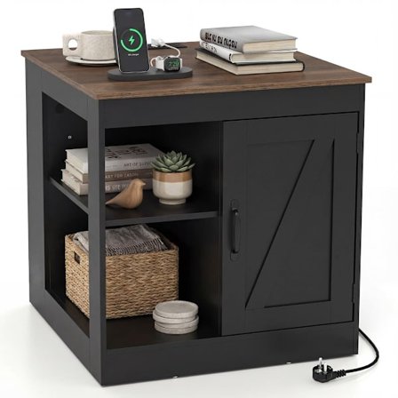 Yöpöytä latausasemalla ja säädettävällä hyllyllä