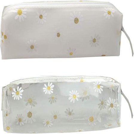 2 stk. Klar Plast Daisy Penalhus Taske Skriveartikler Taske Makeup Taske Penneholder til Skole Kontor