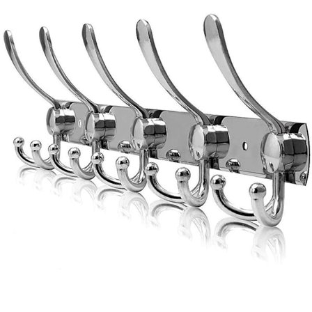 Rustfrit Stål Væghængt Knagerække, Knager til Frakker Håndklæder Badekåber (Sølv, 15 Kroge, 1stk)