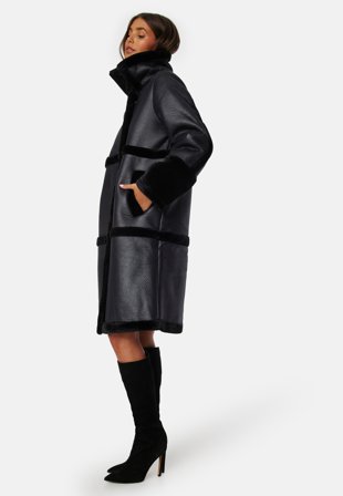 VILA Melda L/S Faux Sherling Coat Black Klær