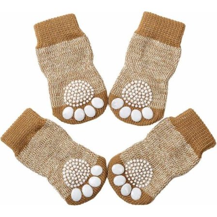 4 stk. Anti-Slip Hunde Kattesokker Trækkontrol til Indendørs Brug