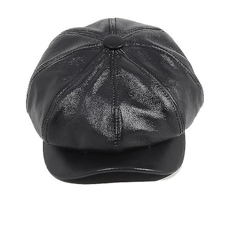 Herre Kuhat Nyhetsgutt Cap - Brun Ekte Lær Oktagonal Hat Kuskinn Høst Vinter Britisk Stil Mote Beret