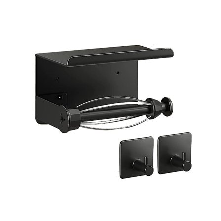 Toalettpappershållare med hylla, Toalettpappershållare med dämpningseffekt, svart vävnadspappershållare