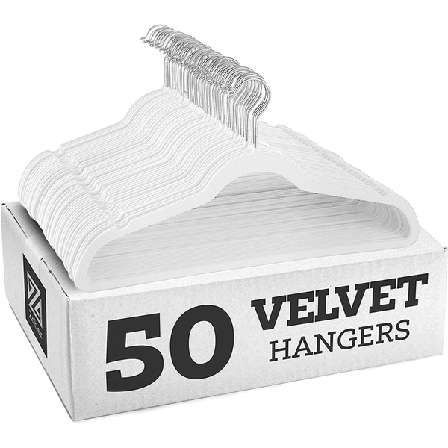Halkfria sammetsklädhängare (45 cm) - vit/galvaniserad krok 20PCS