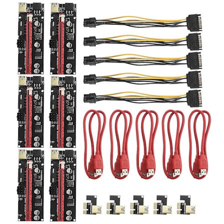 6 stk Ver009 Usb 3.0 Pci-e Riser Ver 009s 1x Til 16x Extender Riser Adapter Sata 15pin Til 6 Pin