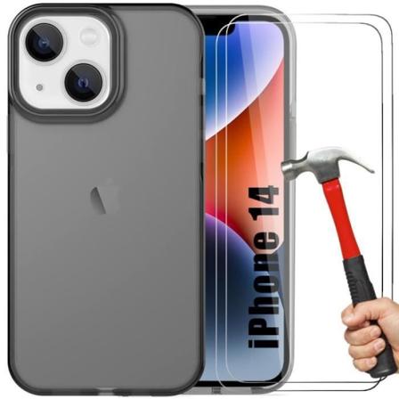 Silikonfodral till iPhone 14 Ljusgrå + 2 skyddsfönster i härdat glas