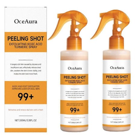 Peel Shot Keratins Care Kojic Acid Gurkemeie Spray, Fuktighetsgivende Eksfoliering for Jevn Hudtone, Ikke-Fet & Rask Absorpsjon