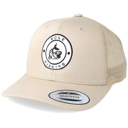 Hunter - Beige trucker Cap - Gone Fishing Logo Khaki Trucker @ Hatstore
